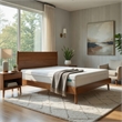 Benjara California King Bed with Panel Design- Natural Brown Acacia Wood