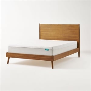 Benjara California King Bed with Panel Design- Natural Brown Acacia Wood