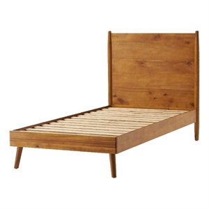 Benjara Twin Size Bed with Panel Headboard- Natural Brown Acacia Wood