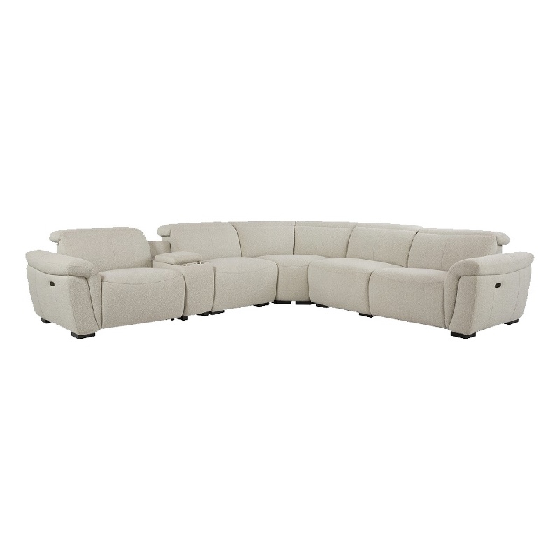 Benjara Ayna Power Motion Sectional Sofa- Beige Boucle Upholstery- Console