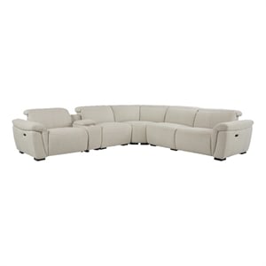 Benjara Ayna Power Motion Sectional Sofa- Beige Boucle Upholstery- Console