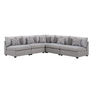 Benjara Cambia 5 Piece Modular L Shaped Sectional Sofa- Gray- 10 Pillows