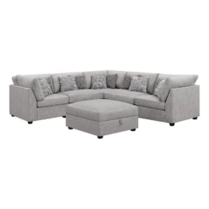 Benjara Cambia 6 PC Modular L Shaped Sectional Sofa w Ottoman- Gray- 10 Pillows