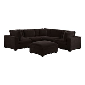 Benjara Lahe 6pc Modular Sectional Sofa with Ottoman- Dark Brown- 3 Pillows