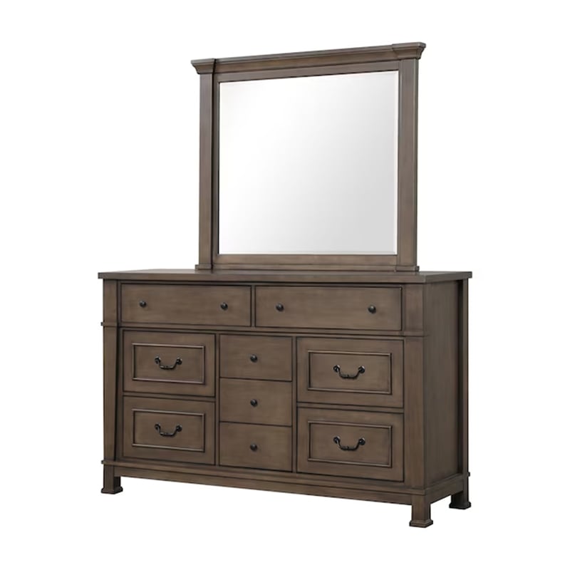 Huder 4pc Queen Bedroom Set- Sculpted Tall Headboard- Dark Walnut Brown