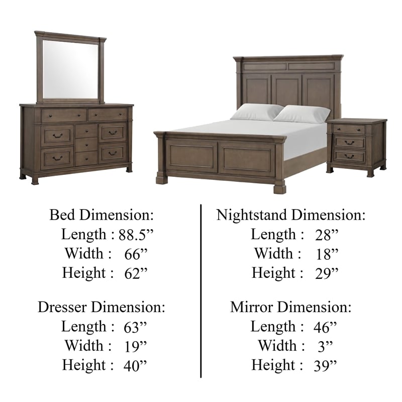 Huder 4pc Queen Bedroom Set- Sculpted Tall Headboard- Dark Walnut Brown