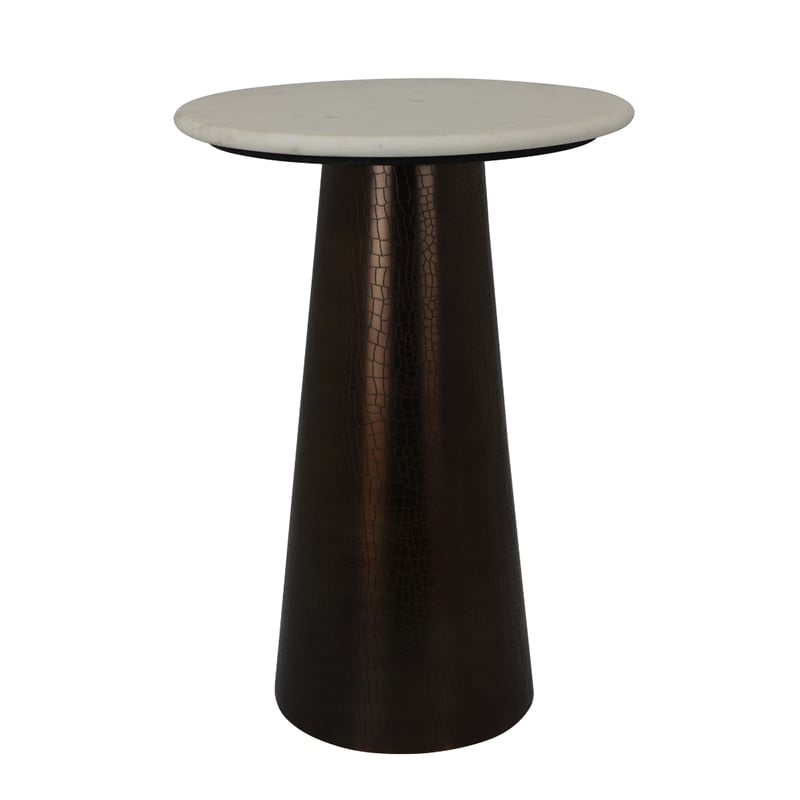 Plant Stand Accent Table- Bronze Metal- White Marble Top- 23 Inch