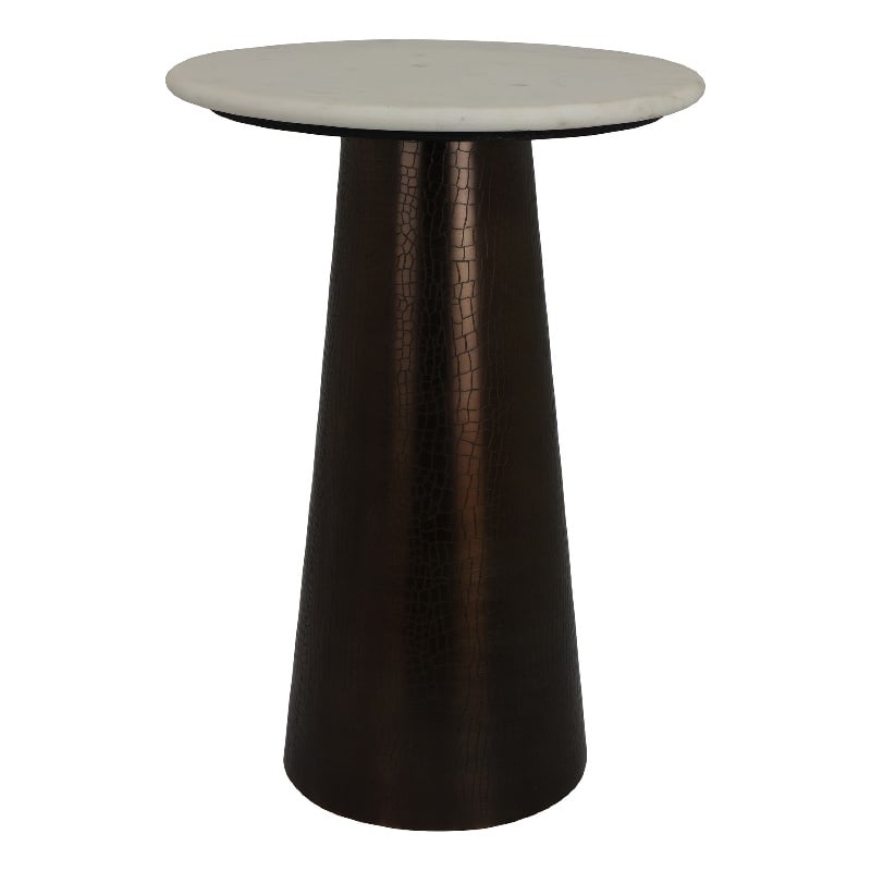 Plant Stand Accent Table- Bronze Metal- White Marble Top- 23 Inch