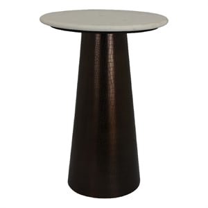 Plant Stand Accent Table- Bronze Metal- White Marble Top- 23 Inch