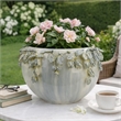 Decorative Bowl Planter- White Ceramic with Floral Garland Rim- 12 Inch