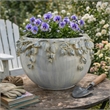 Decorative Bowl Planter- White Ceramic with Floral Garland Rim- 12 Inch