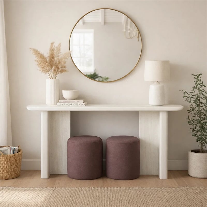 Console Table- White Wood- 63 Inch Rectangular Top with Minimalist Legs