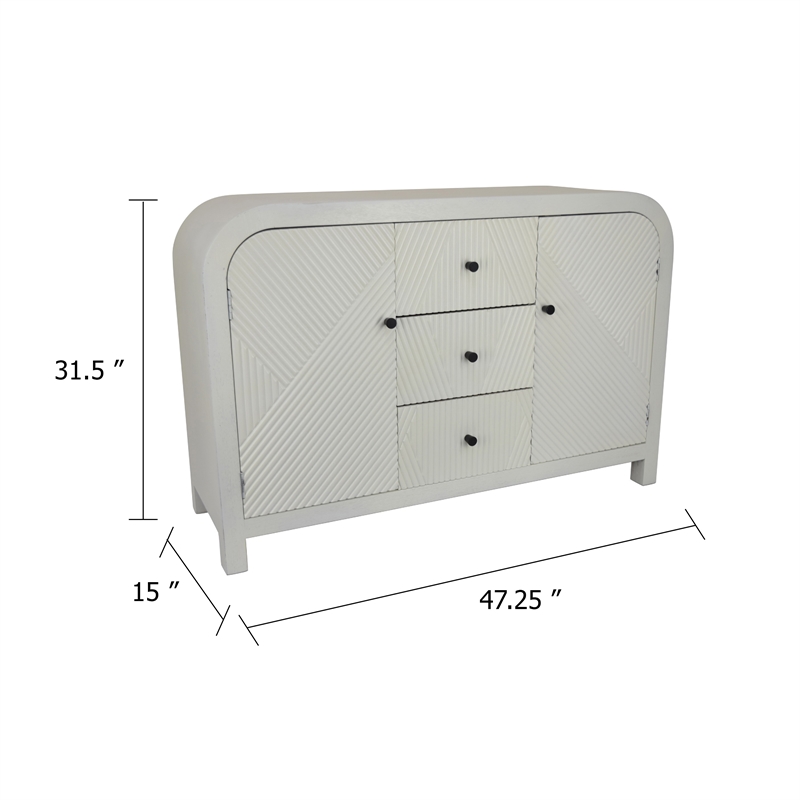 Jack Credenza Sideboard- White Wood- 2 Cabinets and 3 Drawers- 47 Inch