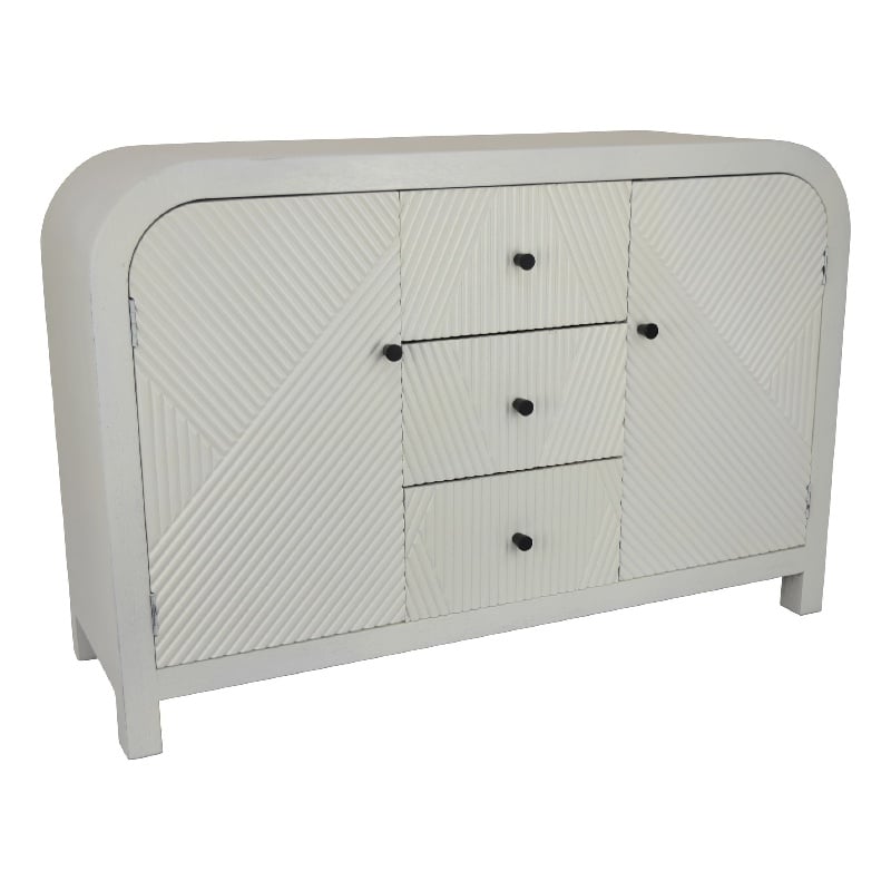 Jack Credenza Sideboard- White Wood- 2 Cabinets and 3 Drawers- 47 Inch
