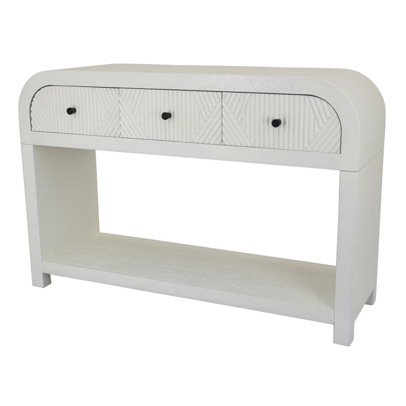 Jack Console Table- White Wood- 3 Drawers and Bottom Shelf- 47 Inch