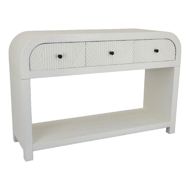 Jack Console Table- White Wood- 3 Drawers and Bottom Shelf- 47 Inch
