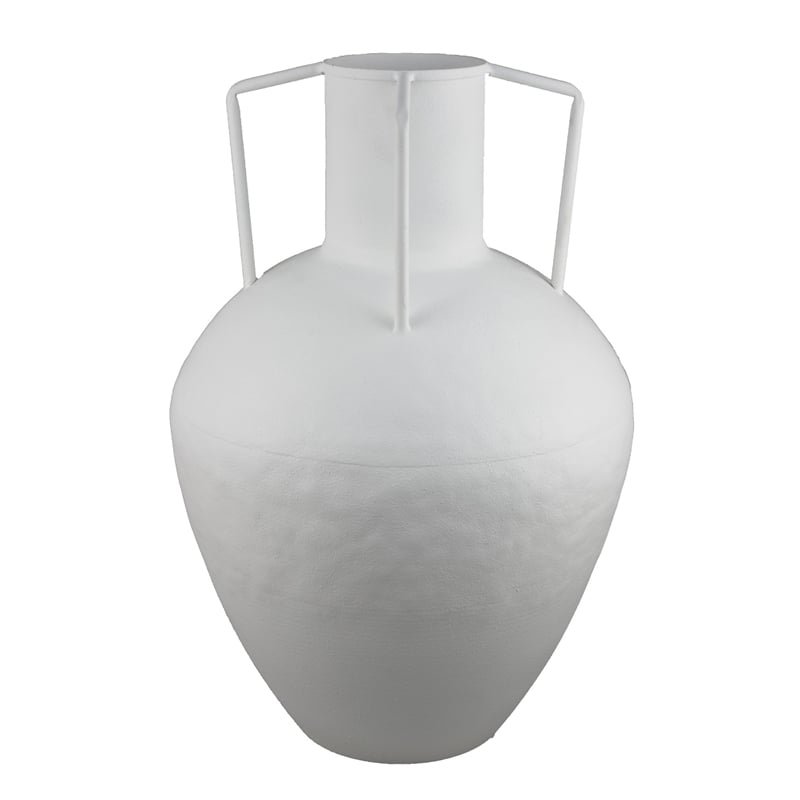 Textured Amphora Style Vase- White Metal with Dual Handles- 19 Inch