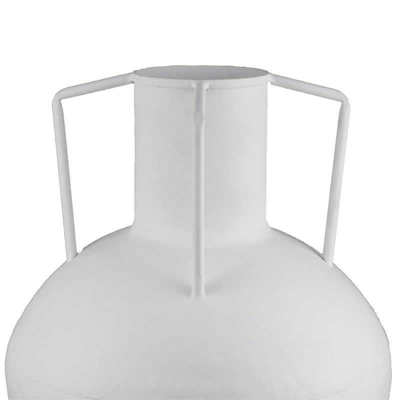 Textured Amphora Style Vase- White Metal with Dual Handles- 19 Inch