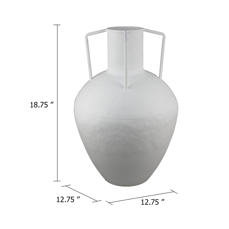 Textured Amphora Style Vase- White Metal with Dual Handles- 19 Inch