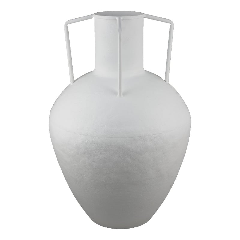 Textured Amphora Style Vase- White Metal with Dual Handles- 19 Inch