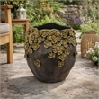 Siya Decorative Vase- Brown Ceramic- Rustic Round Floral Design- 13 Inch