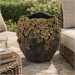 Siya Decorative Vase- Brown Ceramic- Rustic Round Floral Design- 13 Inch