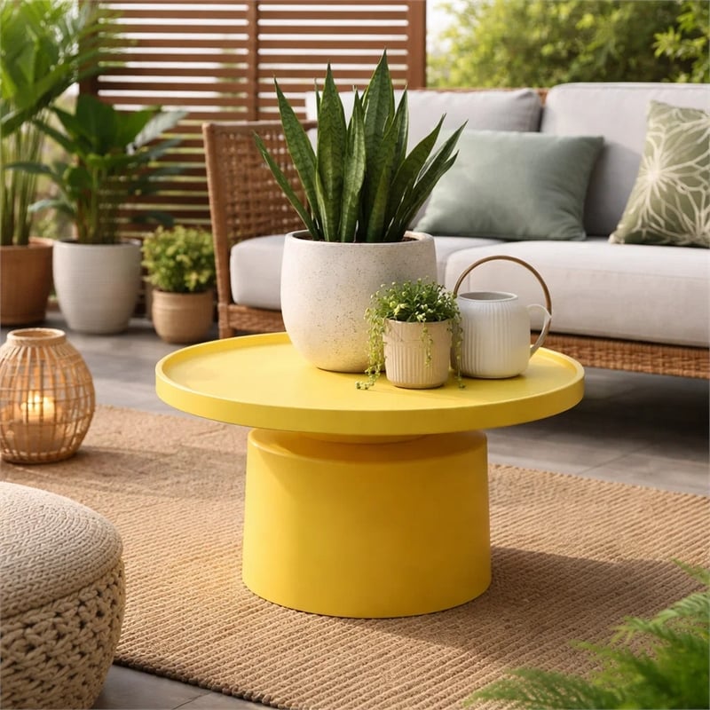 Lumia Plant Stand- Yellow Metal- Minimalist Round Top- 28 Inch
