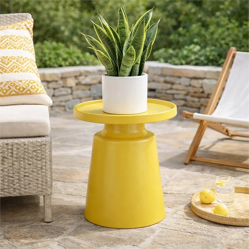 Lumia Plant Stand- Yellow Finish- Raised Rim Top Retro Accent- 19 Inch