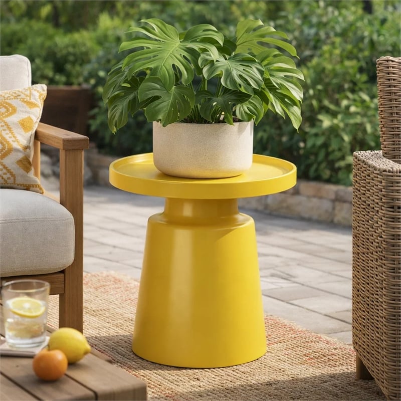Lumia Plant Stand- Yellow Finish- Raised Rim Top Retro Accent- 19 Inch