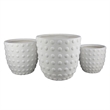 Planter Set of 3- White Resin- Smooth Round Dotted Texture- 15 12 10 Inch