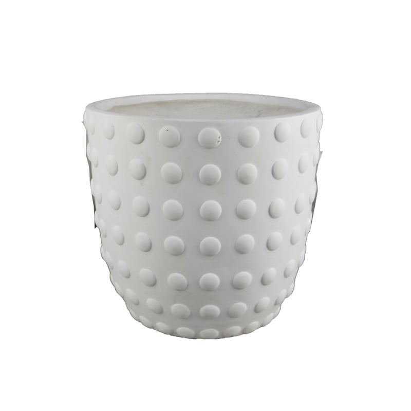 Planter Set of 3- White Resin- Smooth Round Dotted Texture- 15 12 10 Inch