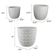 Planter Set of 3- White Resin- Smooth Round Dotted Texture- 15 12 10 Inch