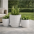 Planter Set of 3- White Resin- Smooth Round Dotted Texture- 15 12 10 Inch