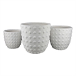 Planter Set of 3- White Resin- Smooth Round Dotted Texture- 15 12 10 Inch