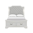 Lynda Queen Bed- Gray Button Tufted Design- 2 Drawers- Vintage White