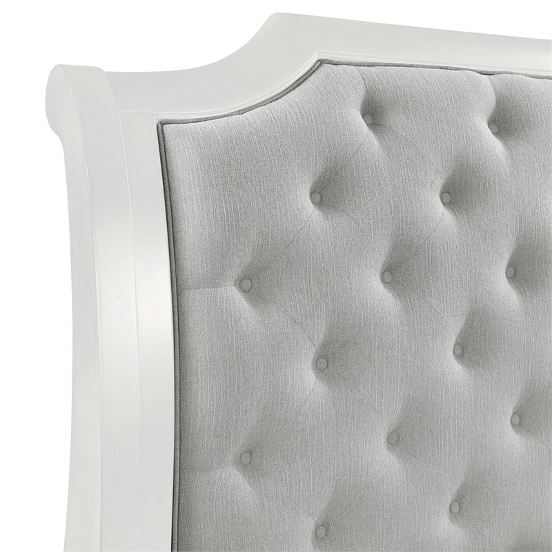 Lynda Queen Bed- Gray Button Tufted Design- 2 Drawers- Vintage White