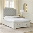 Lynda Queen Bed- Gray Button Tufted Design- 2 Drawers- Vintage White