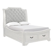 Lynda Queen Bed- Gray Button Tufted Design- 2 Drawers- Vintage White