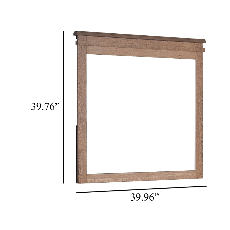 Covy Dresser Mirror- 40 Inch Square Frame- Low Distortion- Natural Brown