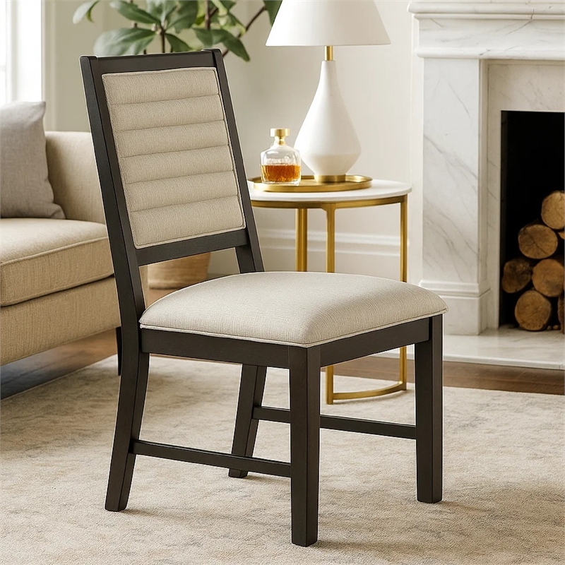 Pex Dining Side Chair Set of 2- Channel Tufted Back- Espresso Brown