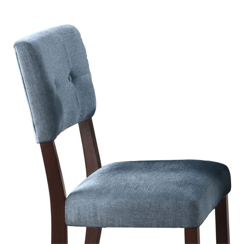 Tery Dining Side Chair Set of 2- Tufted Blue Backrest- Cherry Brown