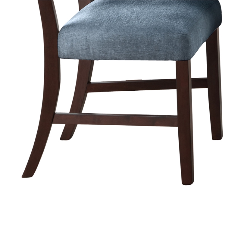 Tery Dining Side Chair Set of 2- Tufted Blue Backrest- Cherry Brown