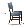 Tery Dining Side Chair Set of 2- Tufted Blue Backrest- Cherry Brown