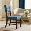 Tery Dining Side Chair Set of 2- Tufted Blue Backrest- Cherry Brown