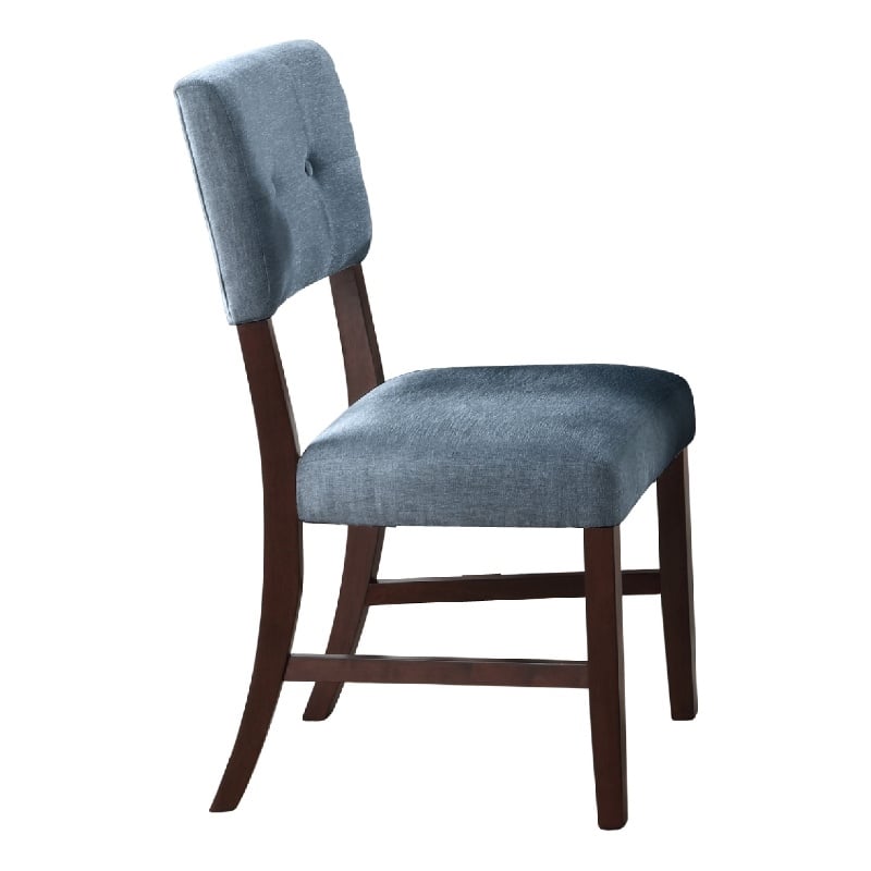 Tery Dining Side Chair Set of 2- Tufted Blue Backrest- Cherry Brown