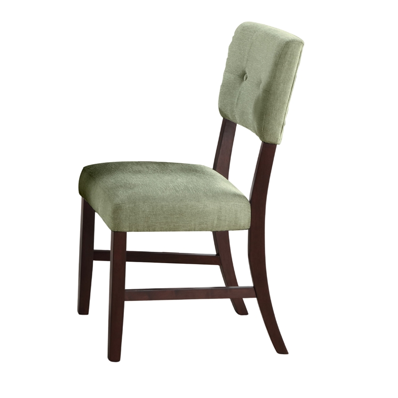 Tery Dining Side Chair Set of 2- Tufted Green Backrest- Cherry Brown