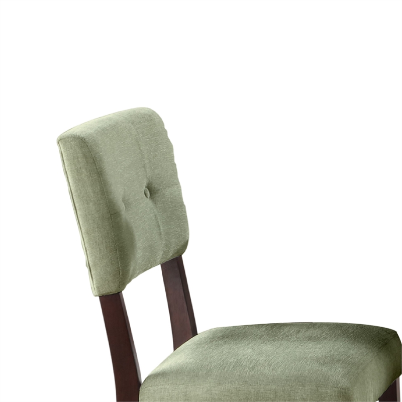 Tery Dining Side Chair Set of 2- Tufted Green Backrest- Cherry Brown