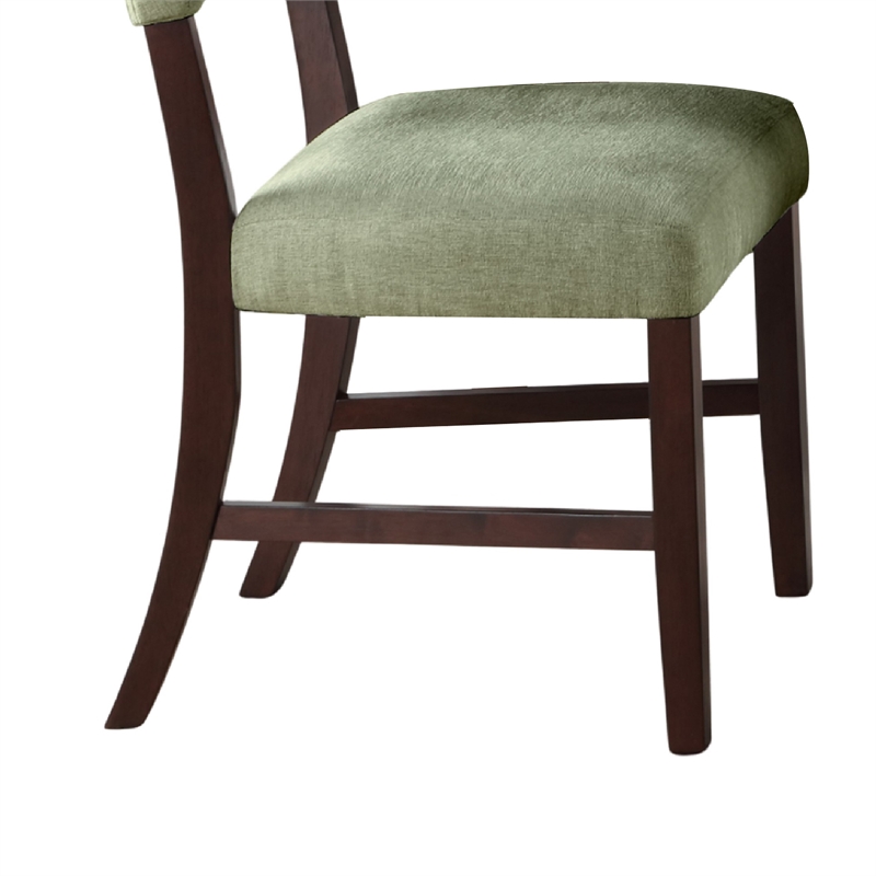 Tery Dining Side Chair Set of 2- Tufted Green Backrest- Cherry Brown