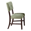 Tery Dining Side Chair Set of 2- Tufted Green Backrest- Cherry Brown