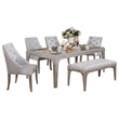 Jamie 6pc Dining Table Set with 4 Chairs and Bench- Silver-Light Gray